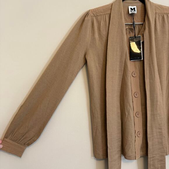 Missoni Button Up Blouse 40 US S/M Brown Merino Wool Tie Neck Formal Office NWT - Picture 6 of 9